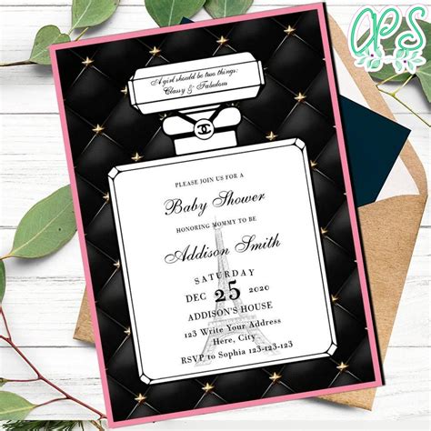 chanel themed baby shower invitations|coco Chanel invitations.